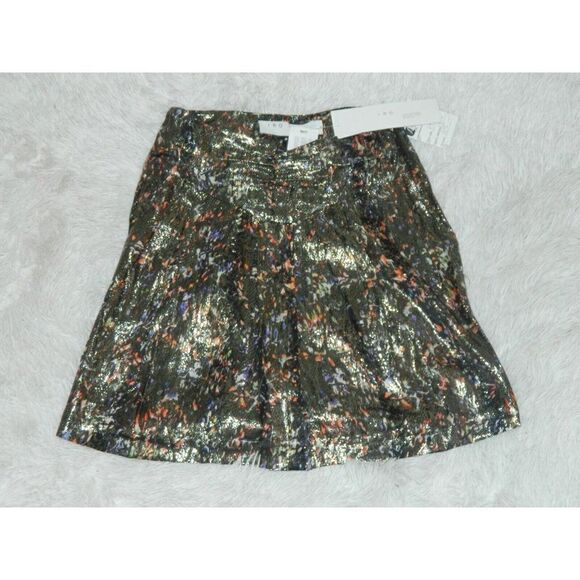 IRO Skirt Size 4 Metallic Bronze Floral Silk Mini - Picture 6 of 12